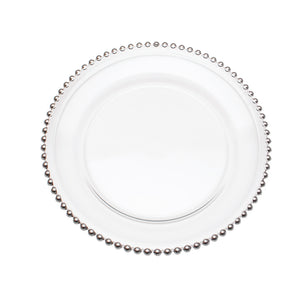 GLASS BEADED CHARGER- SILVER- 12.5"