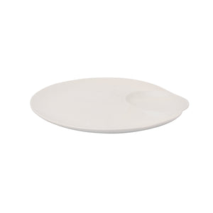 White Porcelain Appetizer Platter with Sauce Compartment IEP