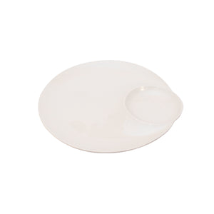 White Porcelain Dumpling Platter with Sauce Compartment IEP