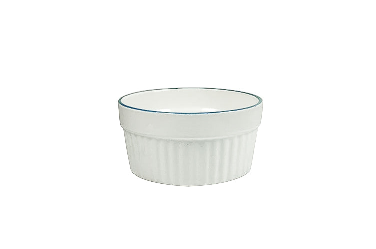 White Porcelain Ramekin with Blue Rim 3.75