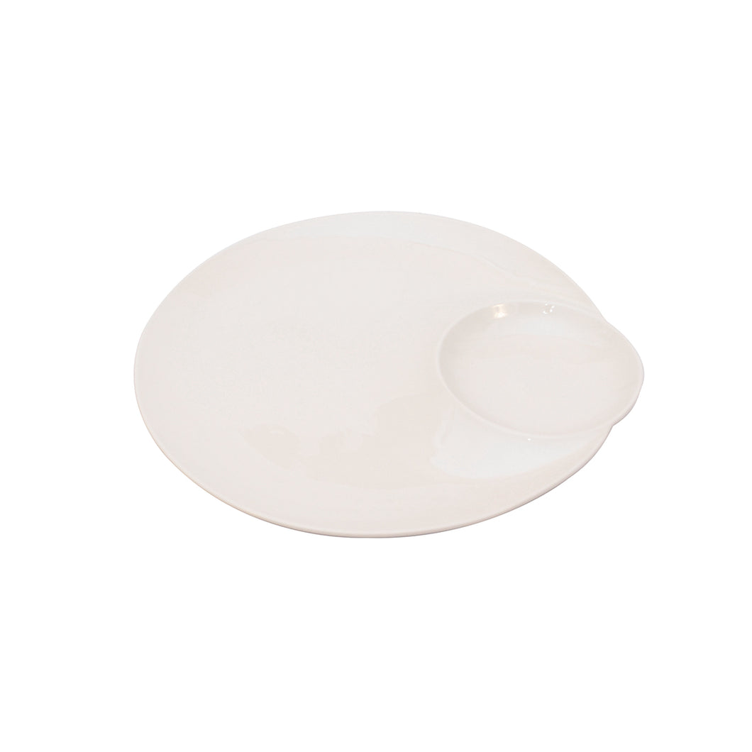 White Porcelain Dumpling Platter with Sauce Compartment IEP