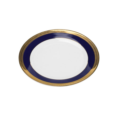Porcelain- White with Gold and Cobalt Rim Luncheon Plate IEP