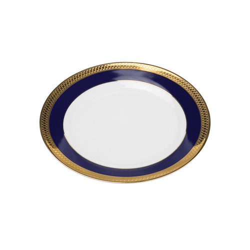 Porcelain- White with Gold and Cobalt Rim Luncheon Plate IEP