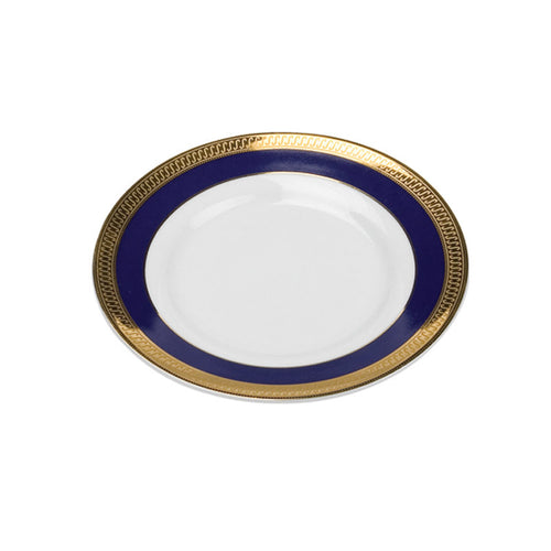 Porcelain- White with Gold and Cobalt Rim Salad / Dessert Plate IEP