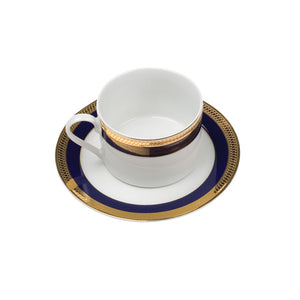 Porcelain- White with Gold and Cobalt Rim Barrel Style Coffee Cup and Saucer IEP