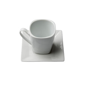 White Porcelain Square Coffee Cup with Saucer IEP