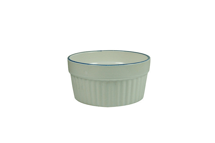 White Porcelain Souffle Cup / Ramekin 7oz with Blue Rim IEP