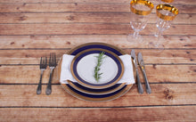 Load image into Gallery viewer, Porcelain- White with Gold and Cobalt Rim Place setting IEP