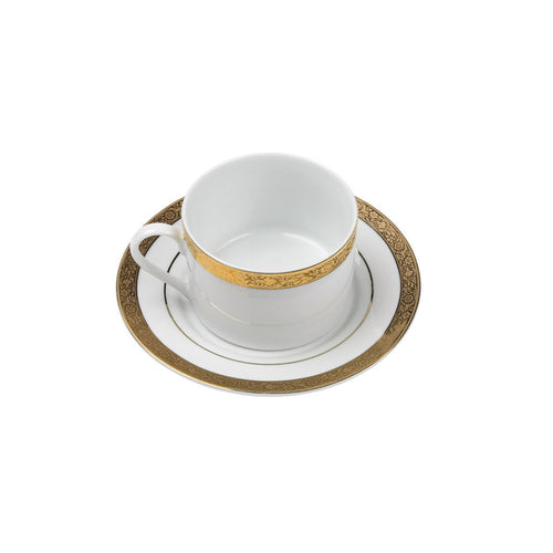 Porcelain- White with Thick Gold Rim Barrel Style Coffee Cup & Saucer IEP
