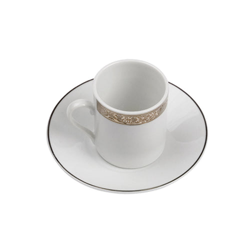 Porcelain- White with Thick Platinum Rim Demitasse Cup with Saucer IEP