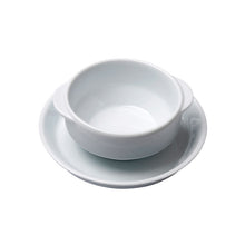 Load image into Gallery viewer, Porcelain Cream Soup Bowl with Handles and Saucer Base 10oz IEP