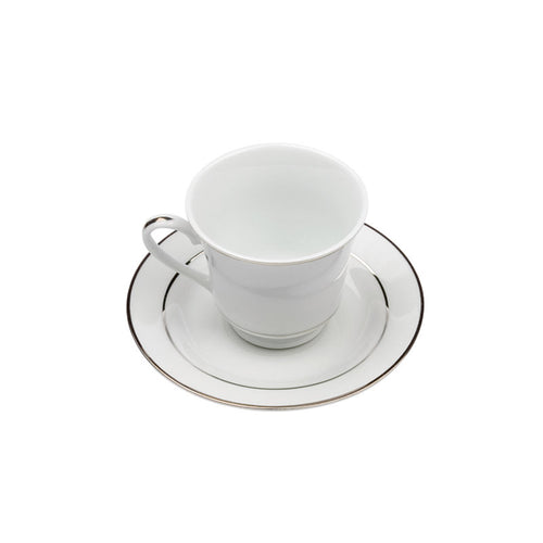 Porcelain- White with Platinum Rim Footed Style Cup & Saucer IEP