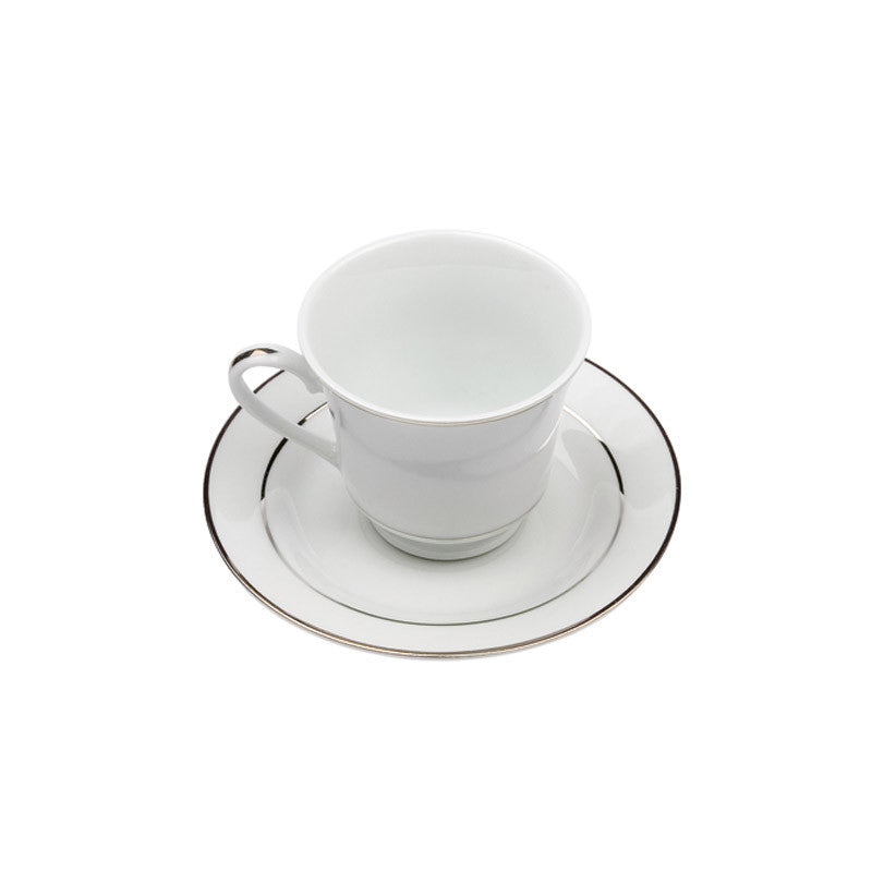 Porcelain- White with Platinum Rim Footed Style Cup & Saucer IEP