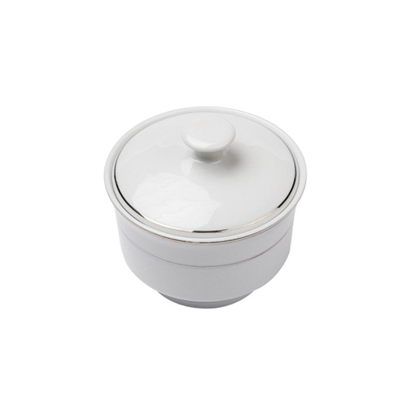 Porcelain- White with Platinum Rim Sugar Bowl with CoverIEP