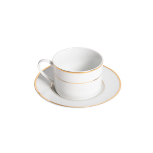 Porcelain- White with Gold Rim Short Barrel Coffee Cup & Saucer IEP