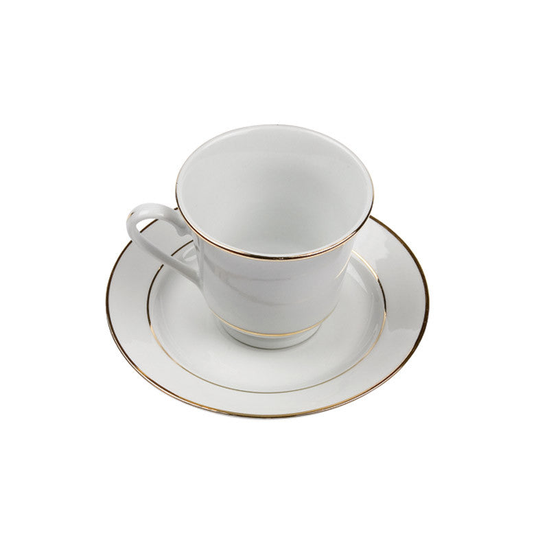 Porcelain- White with Gold Rim Footed Coffee Cup & Saucer IEP